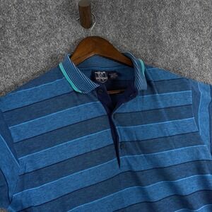 Vintage Polo Club Manhattan Striped‎ Polo Shirt Mens Short Sleeve Blue Casual
